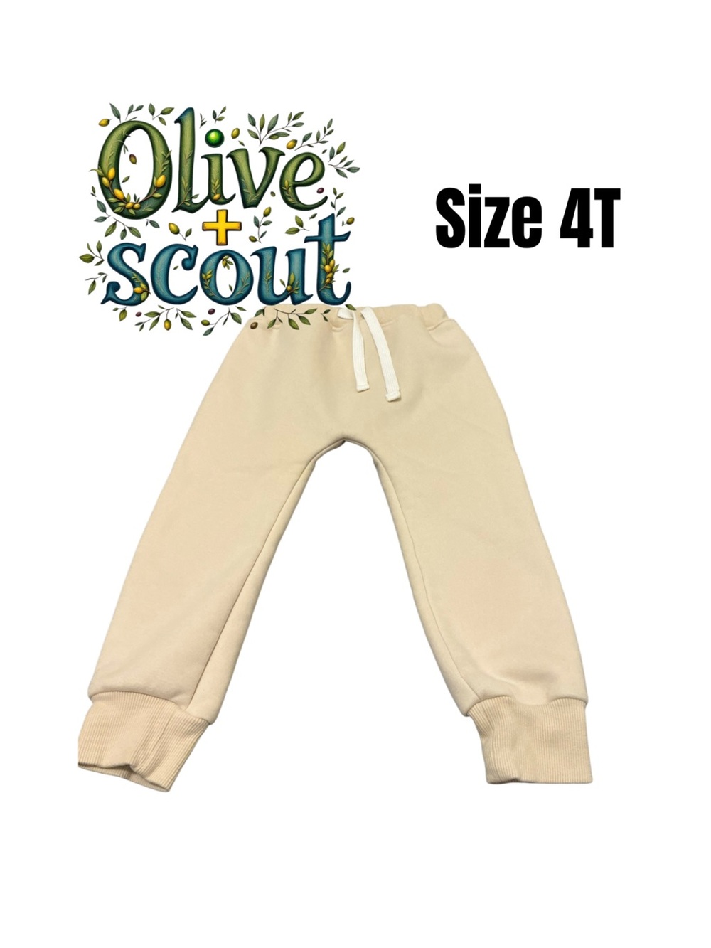Olive + Scout Cream Kids Jogger Pants - Size 4T